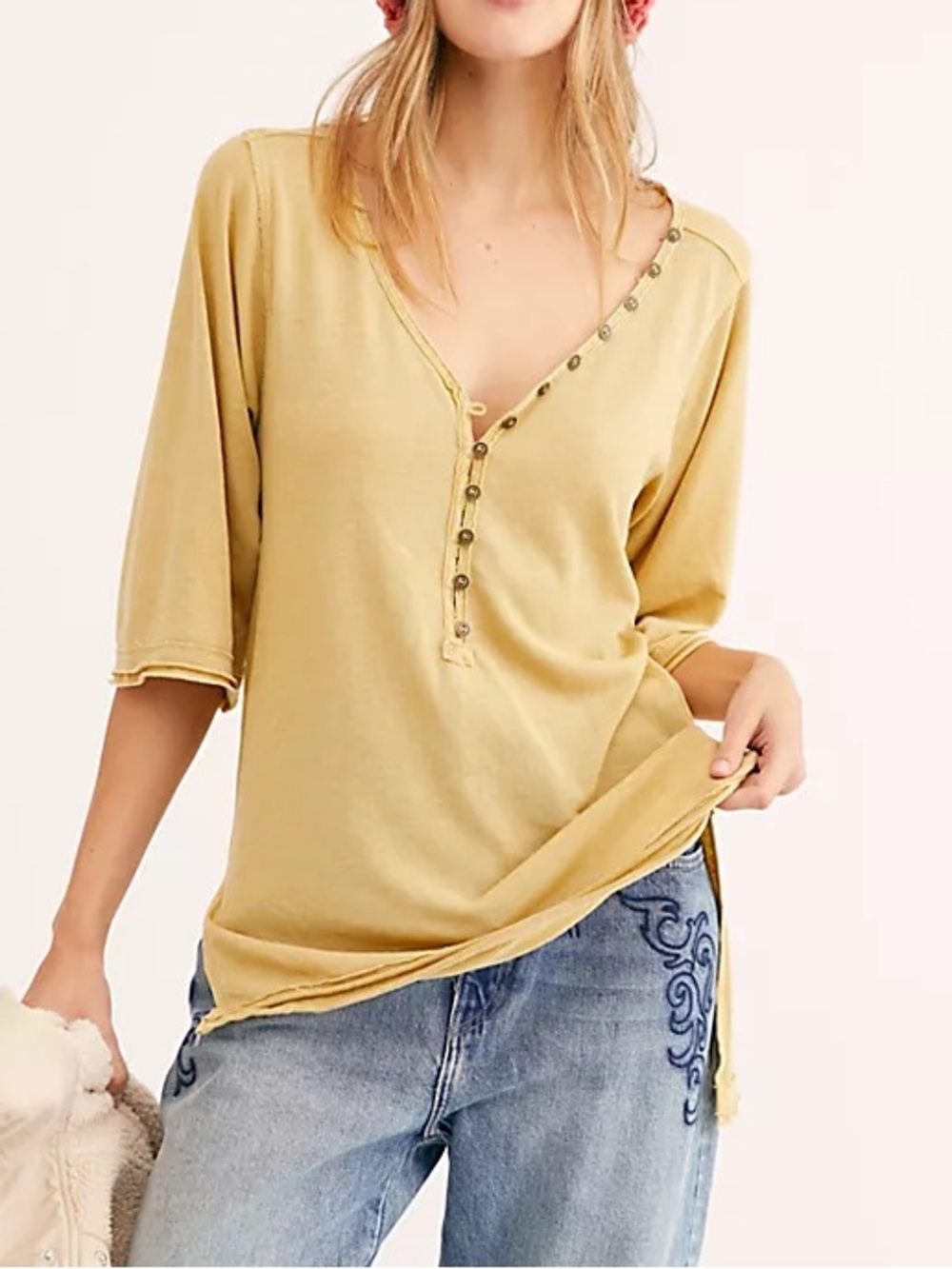 FREE PEOPLE We The Free Morgan Henley Top in Prosecco (cream biege)